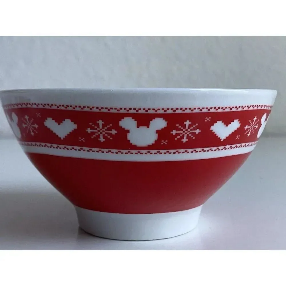 Set Of 2 Disney Mickey And Minnie Mouse Christmas Ceramic Cereal‎ Ramen Bowl NEW